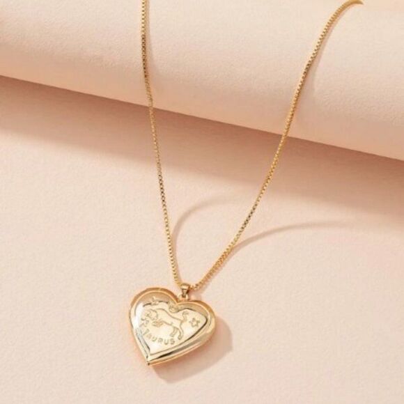 TAURUS GOLD ZODIAC HEART LOCKET NECKLACE - Picture 5 of 8